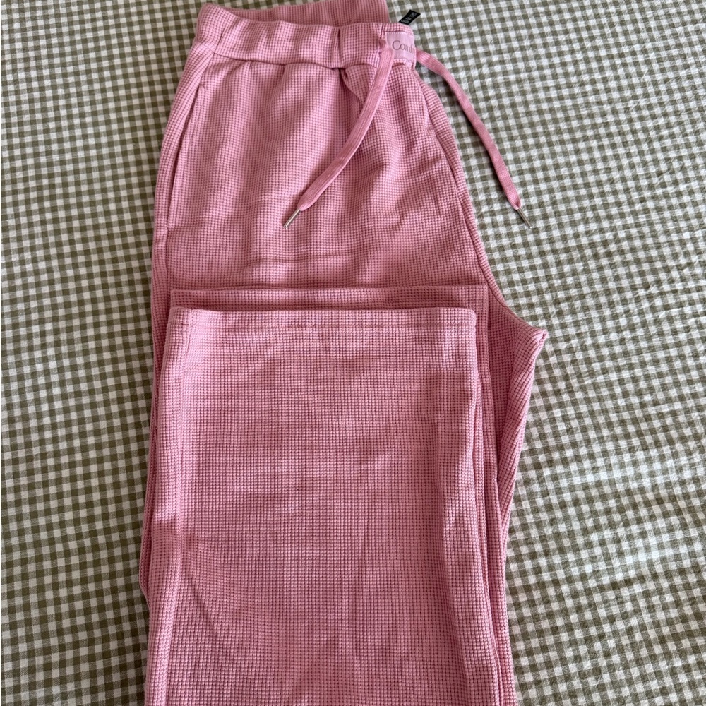 Cozy Pink Waffle-Knit Drawstring Pants